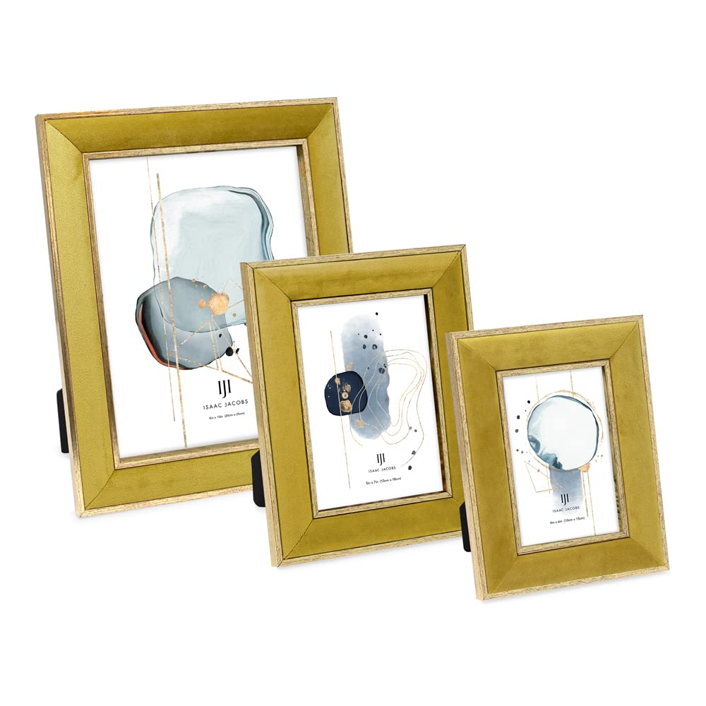 Isaac Jacobs 4x6 Mustard Velvet Picture Frame with Metallic Gold Double Border, Photo Frame, Horizontal & Vertical, Made for Tab